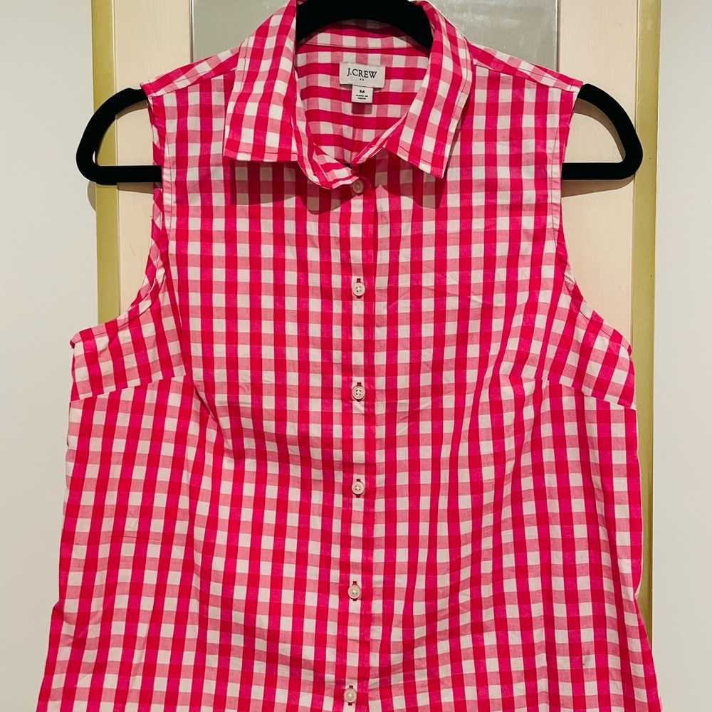 J. Crew Pink and White Sleeveless Top Size M